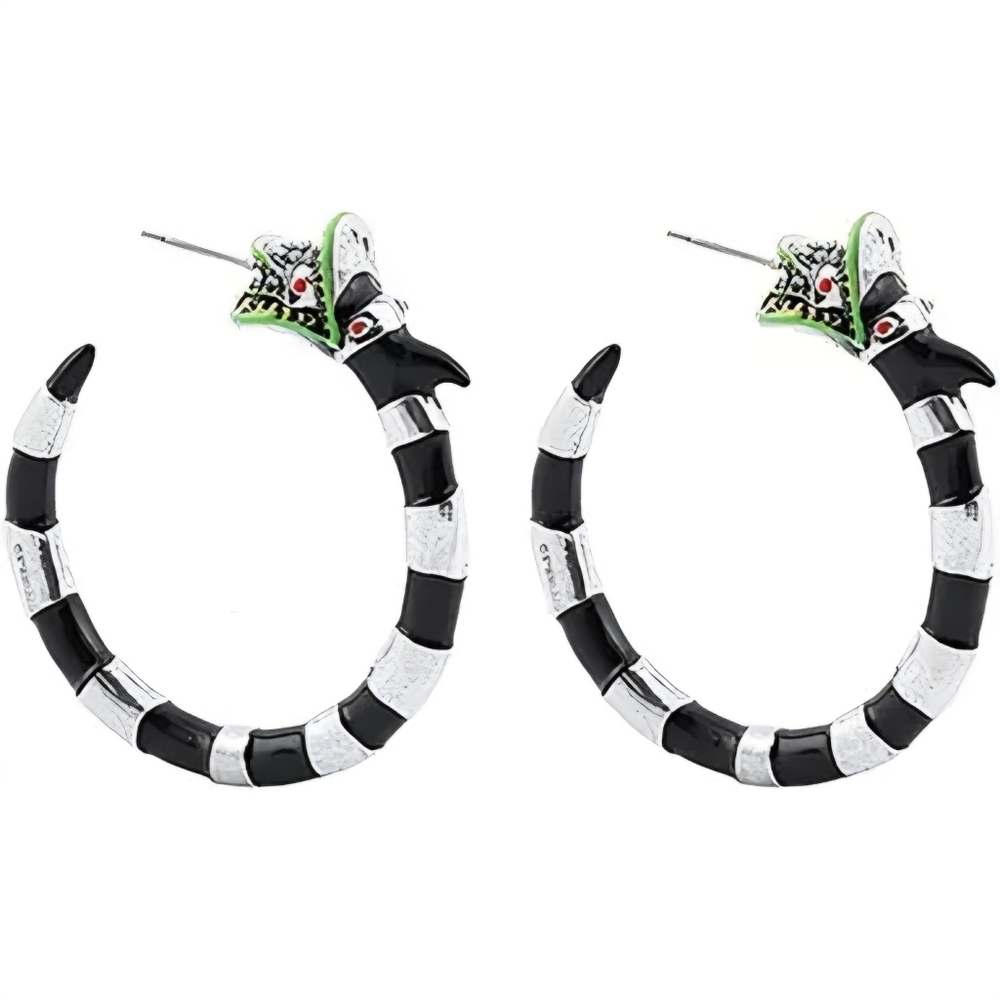 Beetlejuice snake-like sandworm Saturnian aliens Hoop Stainless Steal Earrings - Picture 4 of 5